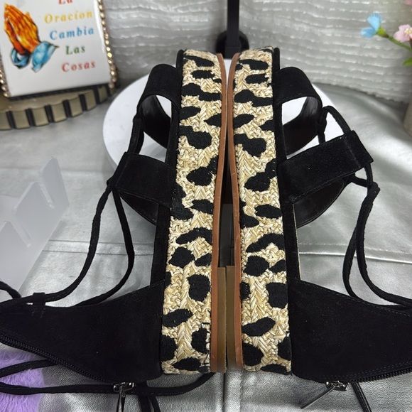(O)Vince Camuto Kellia SuedeLeopard Sisal Leather Sandals with Straps Black 8.5M - Picture 13 of 14